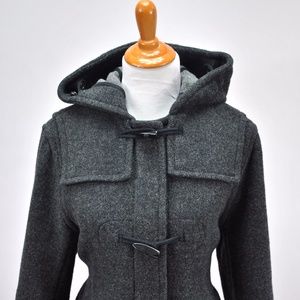 J Crew Wool Gray Hooded Zip Toggle Coat Women sz S